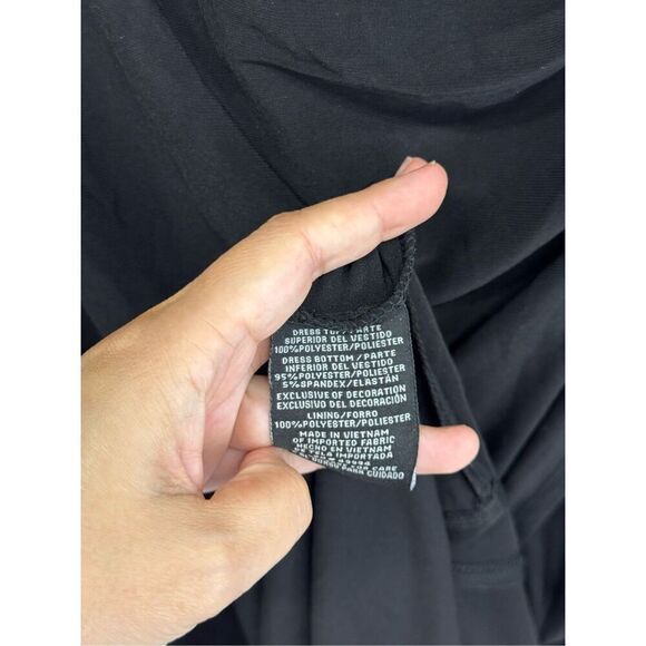 R&M Richards Gown Size 10 Black Beige Lace 3/4 Sleeve Maxi Front Slit Sequined - Picture 8 of 8